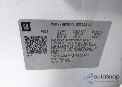 2019 Chevrolet Cruze Ls from USA, damaged, VIN 1G1BC5SMXK7150987